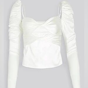The Bar White Long-Sleeve Satin Twist Bust Top